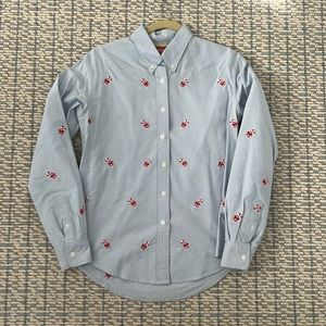 Castaway Nantucket Red Blue Christmas Candy Cane Embroidered Oxford Shirt Large